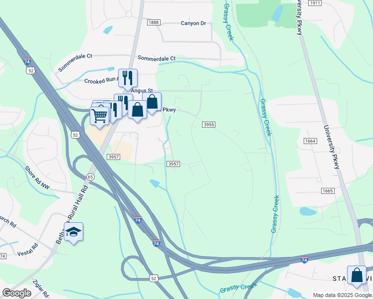 map of restaurants, bars, coffee shops, grocery stores, and more near 1210 Old Belt Way in Rural Hall