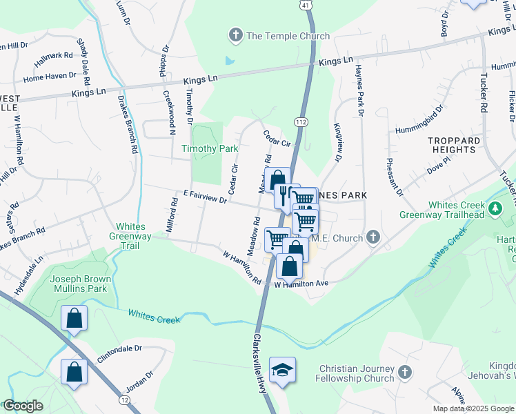 map of restaurants, bars, coffee shops, grocery stores, and more near 4000 Meadow Road in Nashville