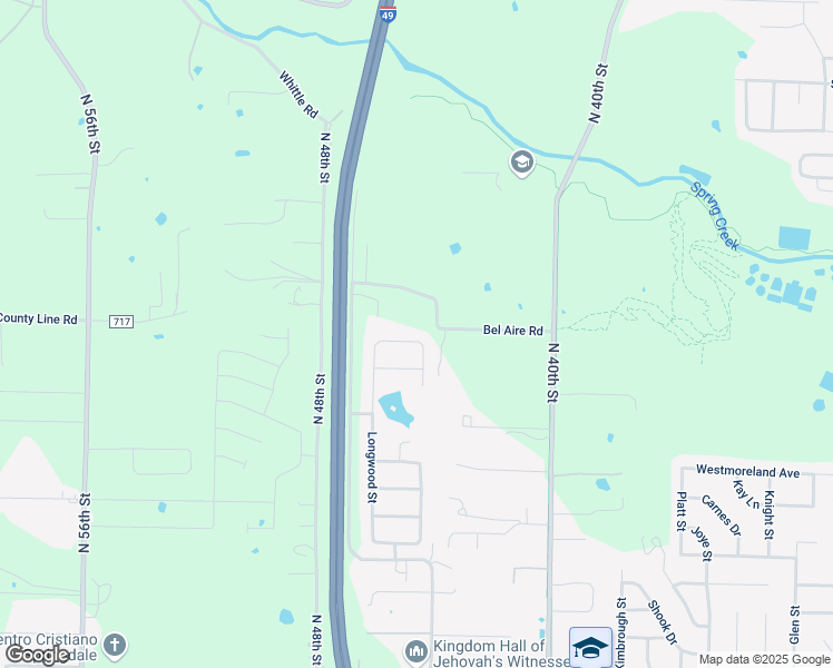 map of restaurants, bars, coffee shops, grocery stores, and more near 4490 Pecan Avenue in Springdale