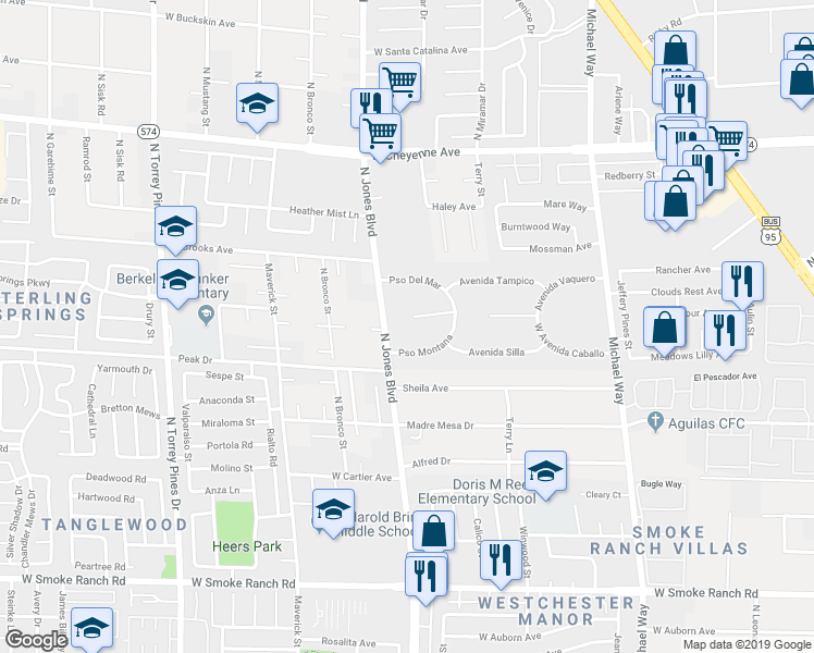 map of restaurants, bars, coffee shops, grocery stores, and more near 5905 Mendoza Court in Las Vegas