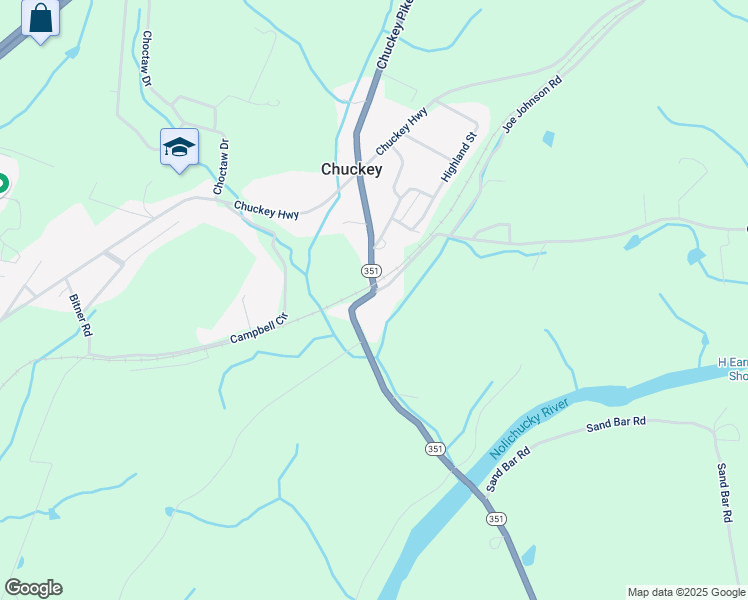 map of restaurants, bars, coffee shops, grocery stores, and more near 1440 Chuckey Pike in Chuckey