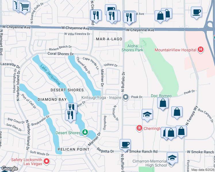 map of restaurants, bars, coffee shops, grocery stores, and more near 7641 Tortola Bay Lane in Las Vegas
