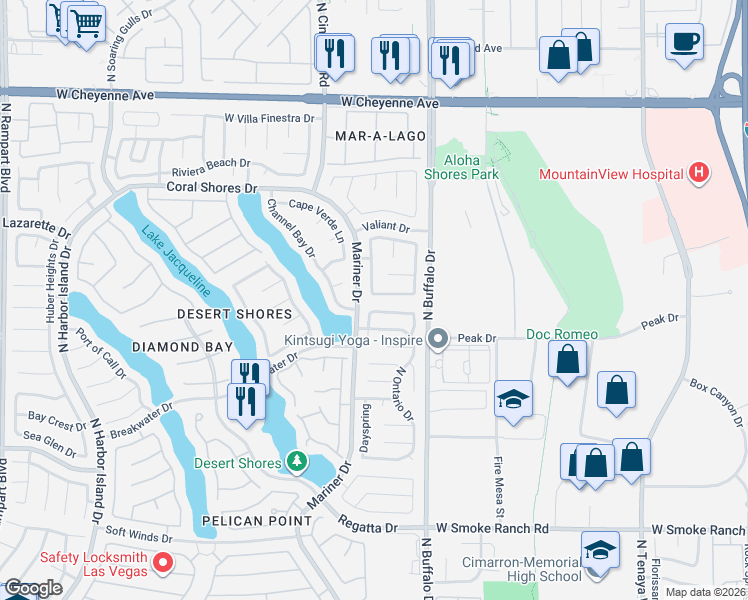 map of restaurants, bars, coffee shops, grocery stores, and more near 7641 Tortola Bay Lane in Las Vegas
