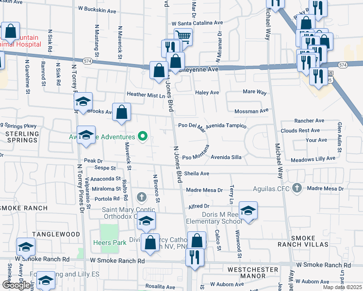 map of restaurants, bars, coffee shops, grocery stores, and more near 5905 Mendoza Court in Las Vegas