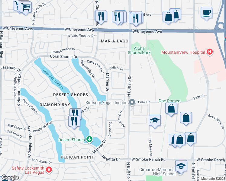 map of restaurants, bars, coffee shops, grocery stores, and more near 7641 Tortola Bay Lane in Las Vegas