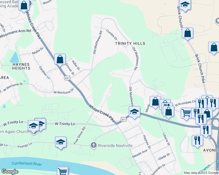 map of restaurants, bars, coffee shops, grocery stores, and more near 423 Toney Road in Nashville