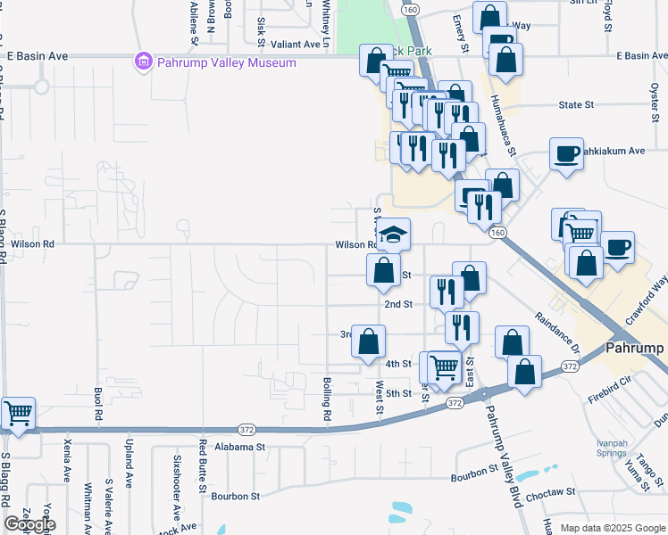 map of restaurants, bars, coffee shops, grocery stores, and more near 551 South Bolling Road in Pahrump