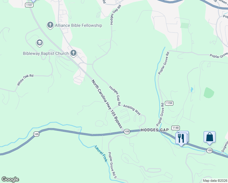 map of restaurants, bars, coffee shops, grocery stores, and more near 960 Geroge Wilson Road in Boone