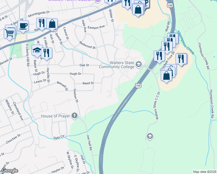map of restaurants, bars, coffee shops, grocery stores, and more near 775 Spruce Street in Morristown