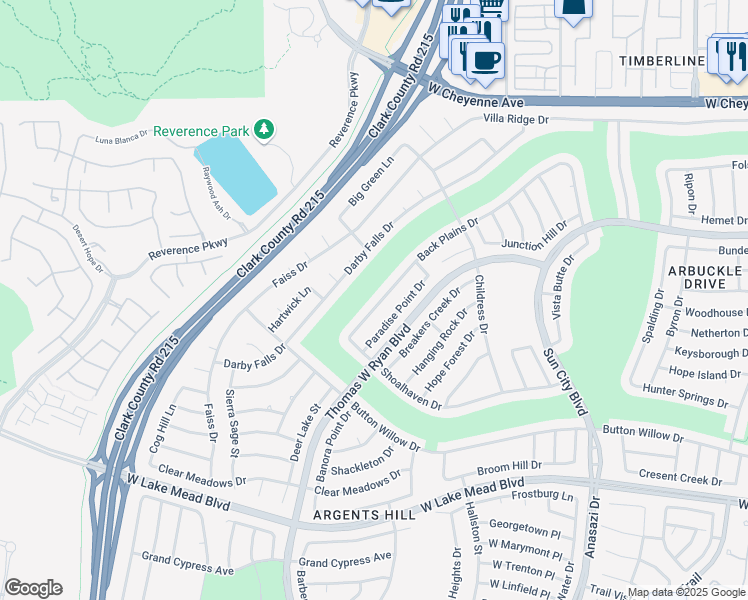 map of restaurants, bars, coffee shops, grocery stores, and more near 10700 Back Plains Drive in Las Vegas