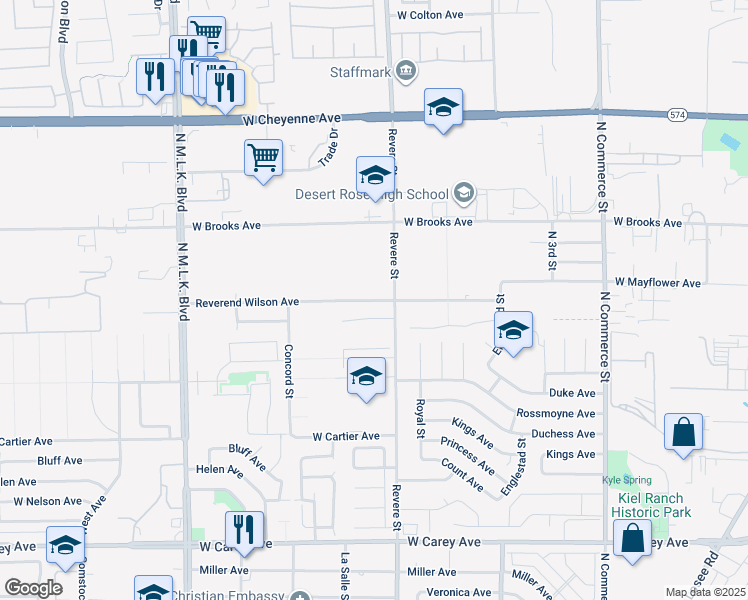 map of restaurants, bars, coffee shops, grocery stores, and more near 02 Reverend Wilson Avenue in North Las Vegas