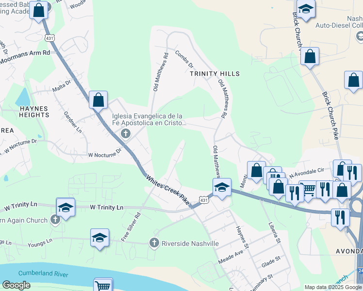 map of restaurants, bars, coffee shops, grocery stores, and more near 423 Toney Road in Nashville