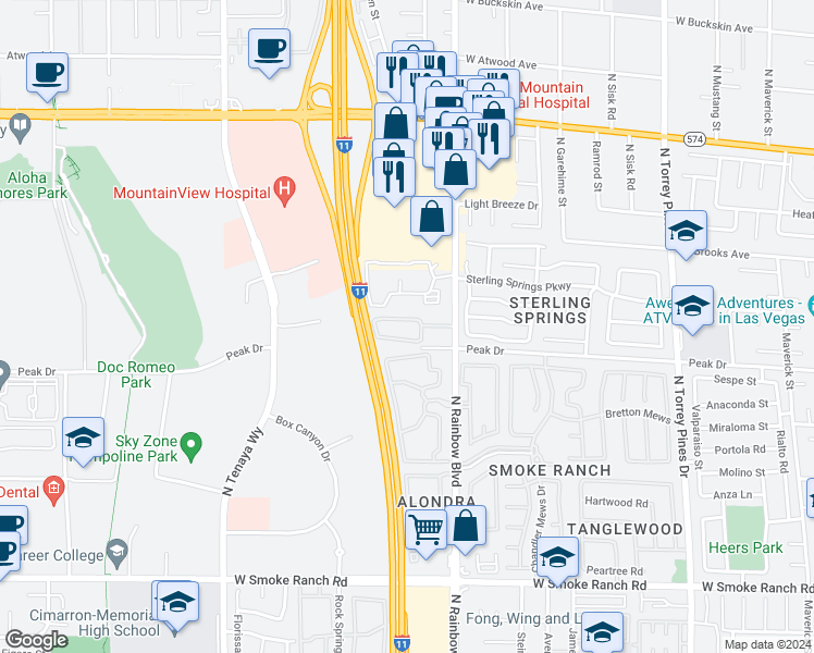 map of restaurants, bars, coffee shops, grocery stores, and more near 40 Villa Del Sol in Las Vegas
