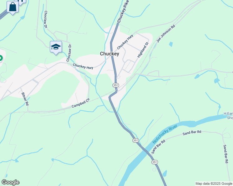 map of restaurants, bars, coffee shops, grocery stores, and more near 1440 Chuckey Pike in Chuckey
