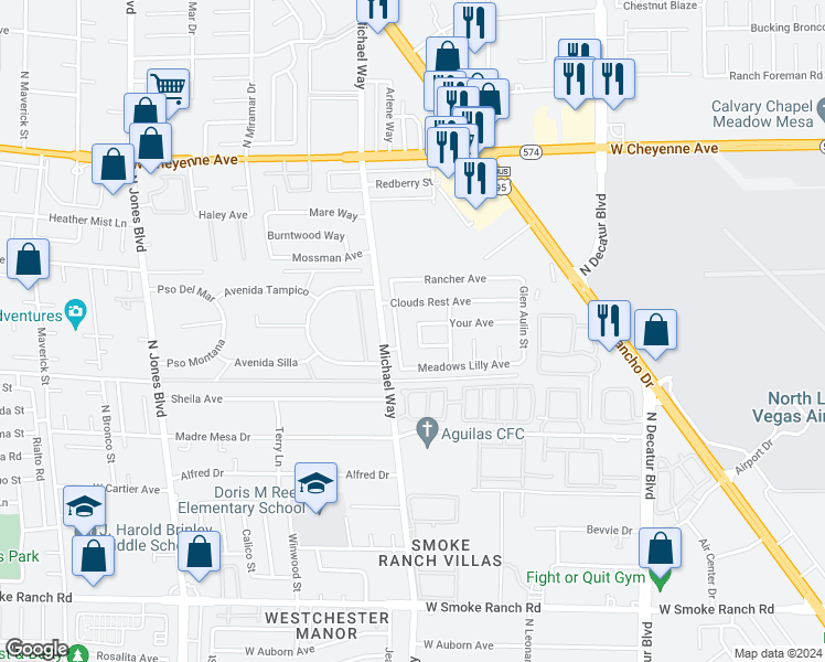 map of restaurants, bars, coffee shops, grocery stores, and more near 2817 North Porcupine Flat Street in Las Vegas