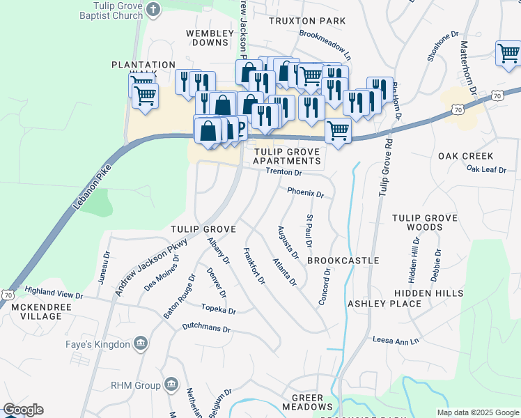 map of restaurants, bars, coffee shops, grocery stores, and more near 528 Frankfort Drive in Nashville