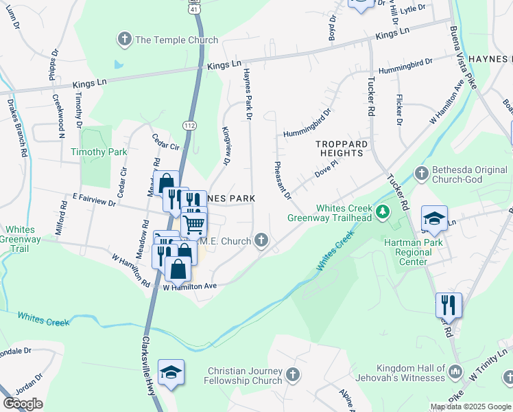 map of restaurants, bars, coffee shops, grocery stores, and more near 184 Haynes Park Drive in Nashville