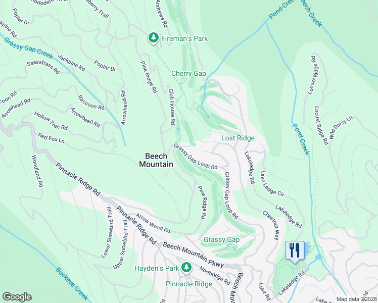 map of restaurants, bars, coffee shops, grocery stores, and more near 216 Grassy Gap Loop Road in Beech Mountain