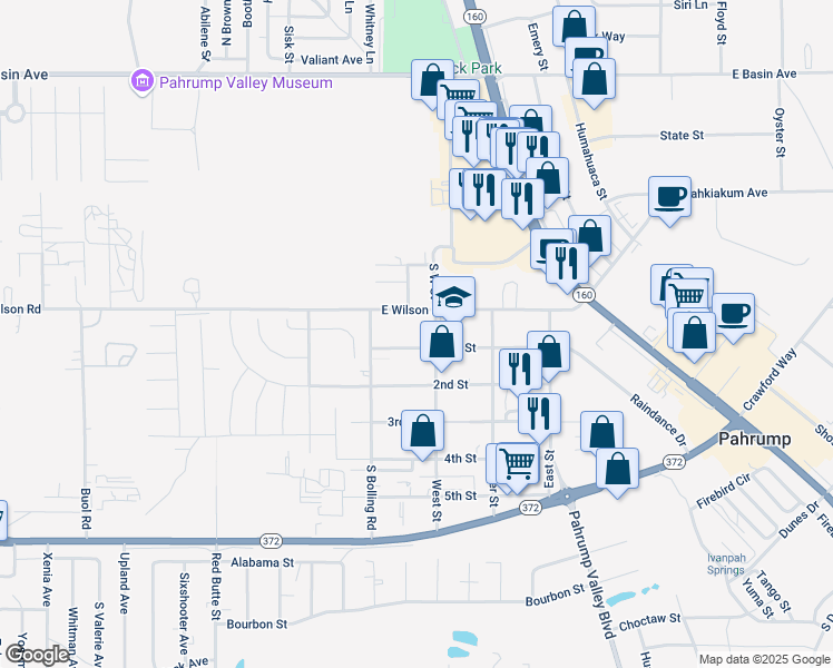 map of restaurants, bars, coffee shops, grocery stores, and more near 921 West Wilson Road in Pahrump