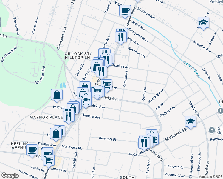 map of restaurants, bars, coffee shops, grocery stores, and more near 1124 Howard Avenue in Nashville