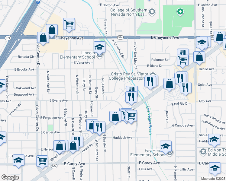map of restaurants, bars, coffee shops, grocery stores, and more near 2821 North Dogwood Avenue in North Las Vegas