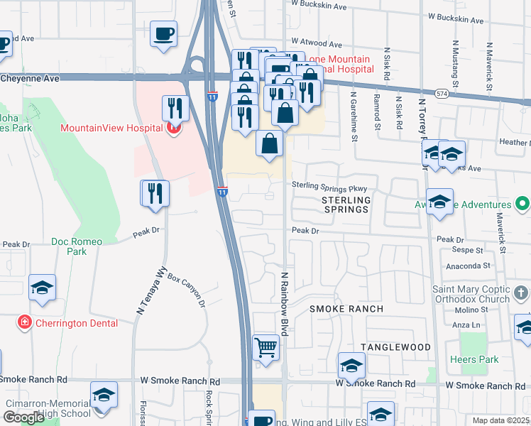 map of restaurants, bars, coffee shops, grocery stores, and more near 40 Villa Del Sol in Las Vegas