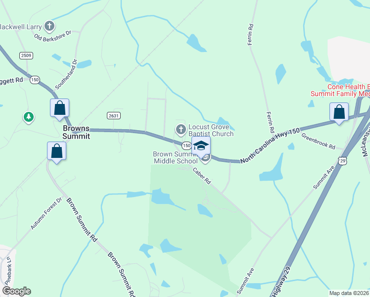 map of restaurants, bars, coffee shops, grocery stores, and more near 4712 North Carolina Highway 150 in Browns Summit