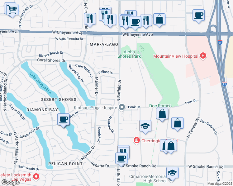 map of restaurants, bars, coffee shops, grocery stores, and more near 2860 North Reef Bay Lane in Las Vegas