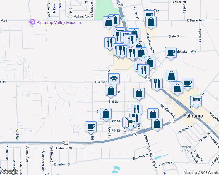 map of restaurants, bars, coffee shops, grocery stores, and more near 921 West Wilson Road in Pahrump