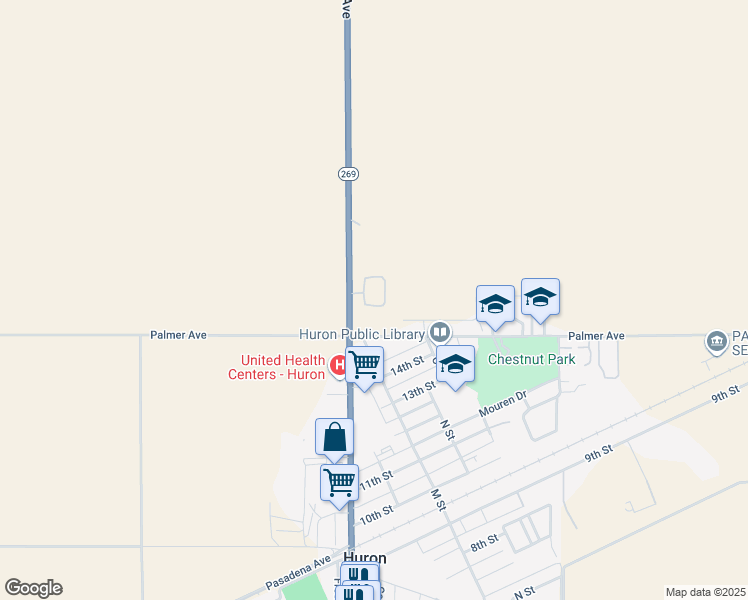 map of restaurants, bars, coffee shops, grocery stores, and more near 35820 South Lassen Avenue in Huron