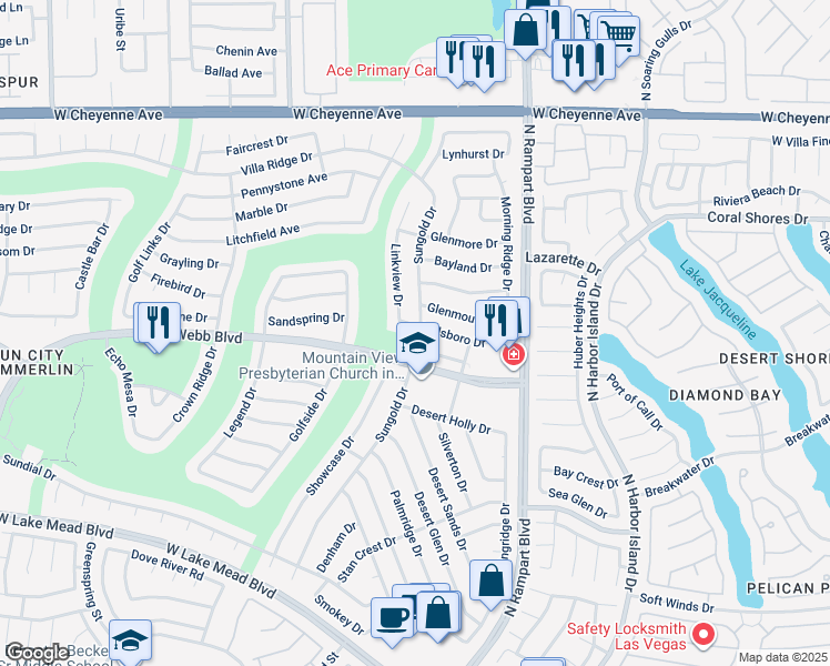 map of restaurants, bars, coffee shops, grocery stores, and more near 8701 Millsboro Drive in Las Vegas