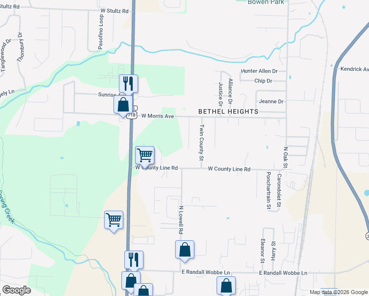 map of restaurants, bars, coffee shops, grocery stores, and more near 3039 Memory Lane in Springdale