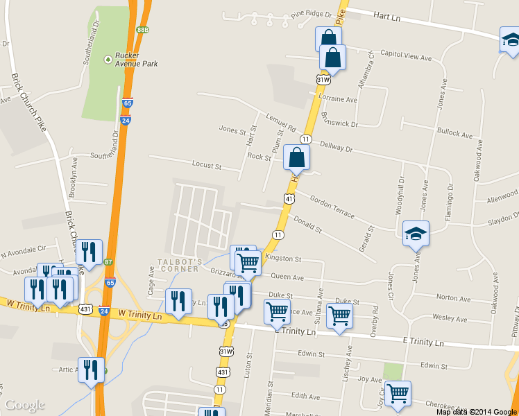 map of restaurants, bars, coffee shops, grocery stores, and more near 2510 Dickerson Pike in Nashville