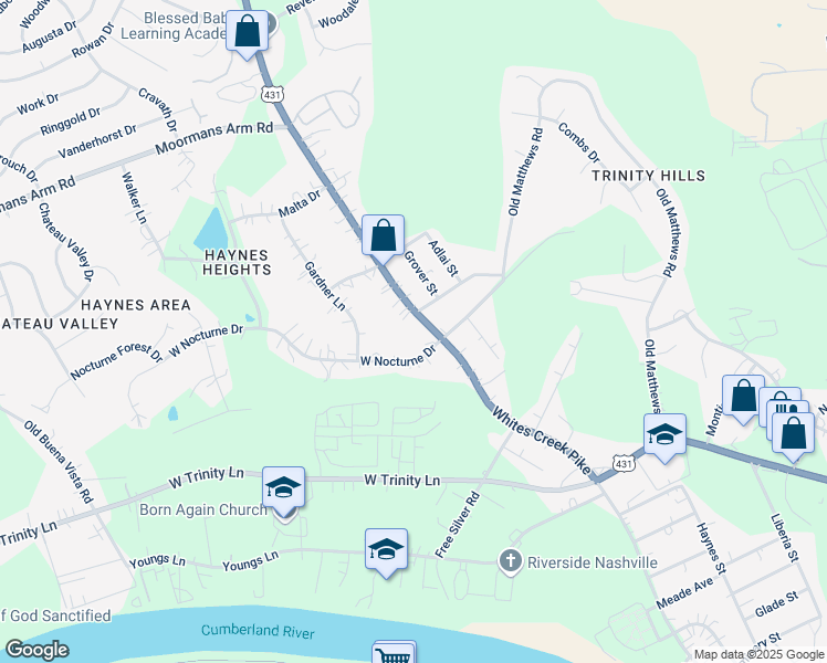 map of restaurants, bars, coffee shops, grocery stores, and more near 2404 Whites Creek Pike in Nashville