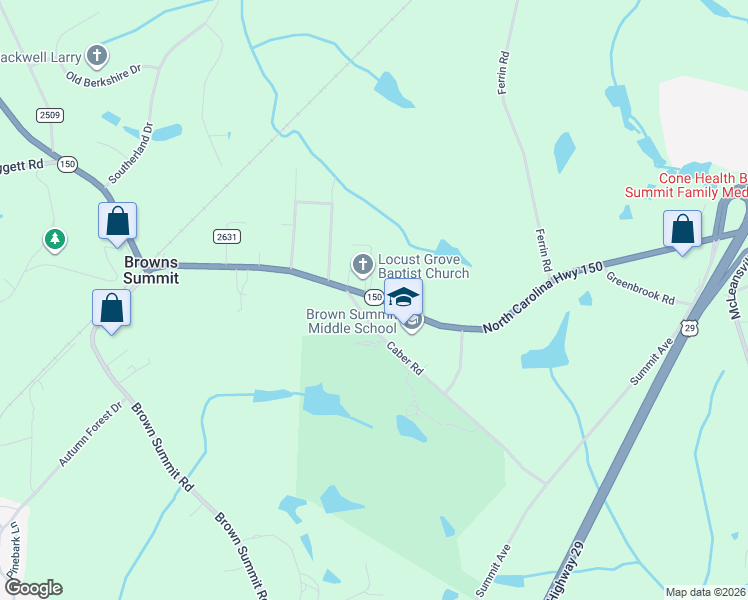 map of restaurants, bars, coffee shops, grocery stores, and more near 4712 North Carolina 150 in Browns Summit