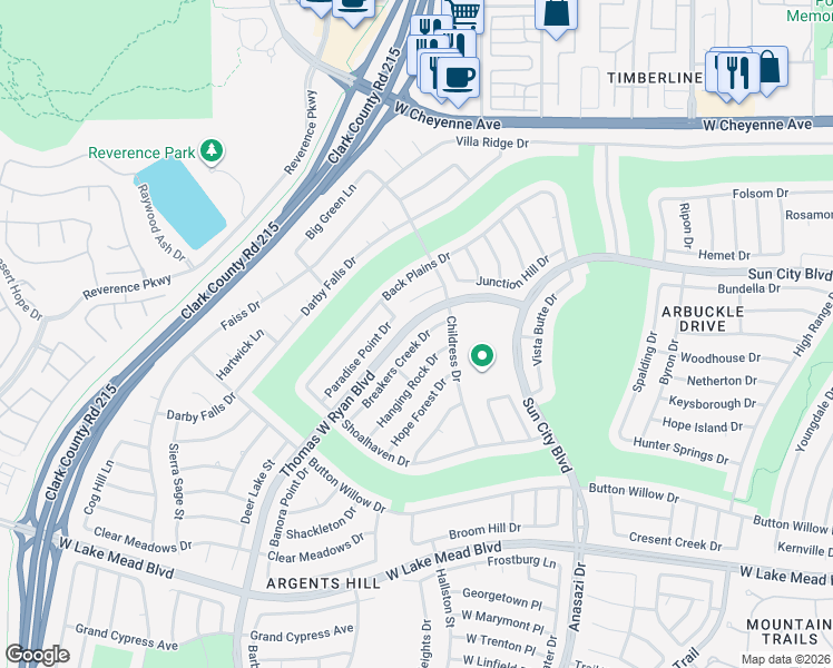 map of restaurants, bars, coffee shops, grocery stores, and more near 2832 Breakers Creek Drive in Las Vegas