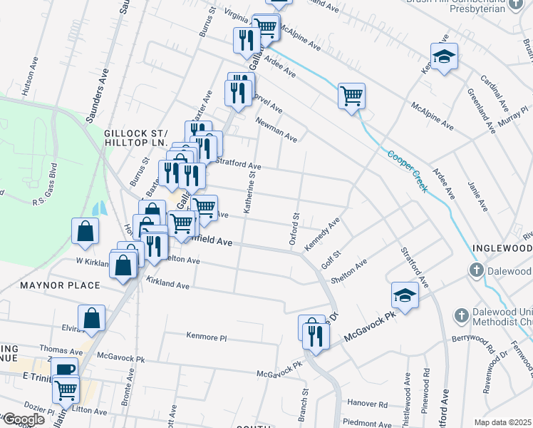 map of restaurants, bars, coffee shops, grocery stores, and more near 1213 Howard Avenue in Nashville