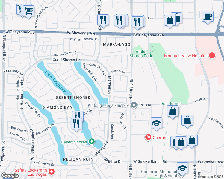 map of restaurants, bars, coffee shops, grocery stores, and more near 7641 Tortola Bay Lane in Las Vegas