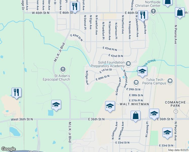 map of restaurants, bars, coffee shops, grocery stores, and more near 4001 North Frankfort Avenue in Tulsa