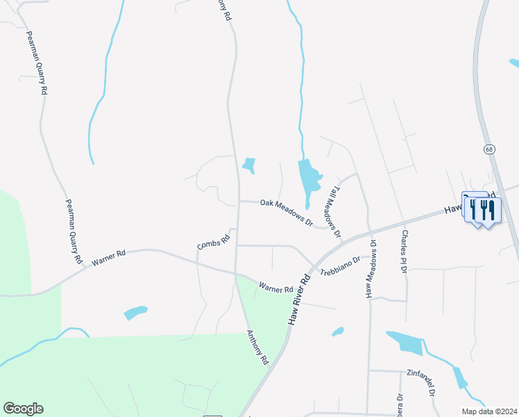 map of restaurants, bars, coffee shops, grocery stores, and more near 7626 Anthony Road in Kernersville
