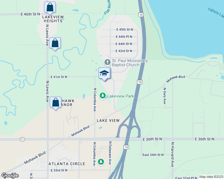 map of restaurants, bars, coffee shops, grocery stores, and more near 3914 North Delaware Avenue in Tulsa