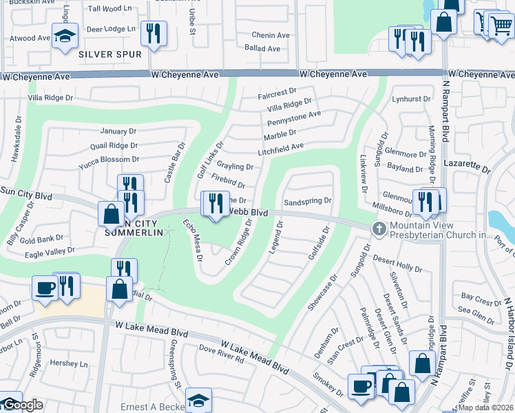 map of restaurants, bars, coffee shops, grocery stores, and more near 2752 Crown Ridge Drive in Las Vegas