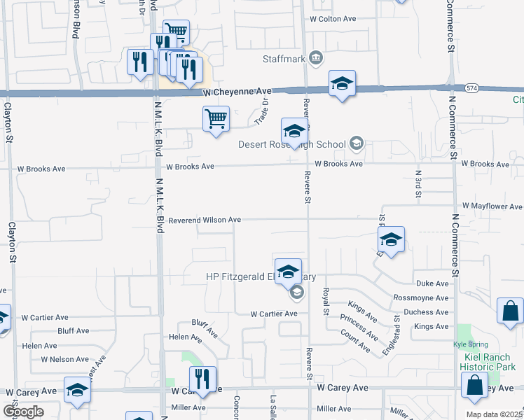 map of restaurants, bars, coffee shops, grocery stores, and more near in North Las Vegas