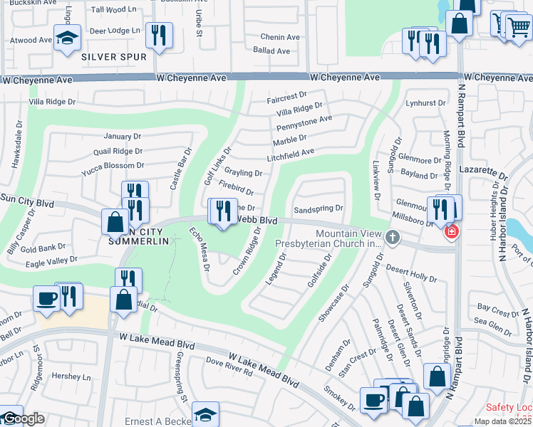 map of restaurants, bars, coffee shops, grocery stores, and more near 2752 Crown Ridge Drive in Las Vegas