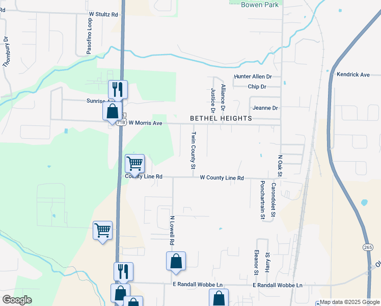 map of restaurants, bars, coffee shops, grocery stores, and more near 3080 Twin County Street in Springdale