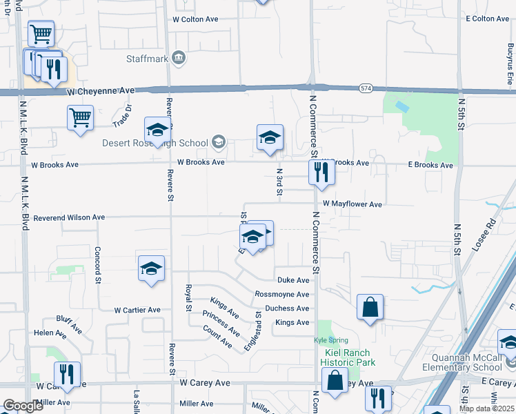 map of restaurants, bars, coffee shops, grocery stores, and more near in North Las Vegas