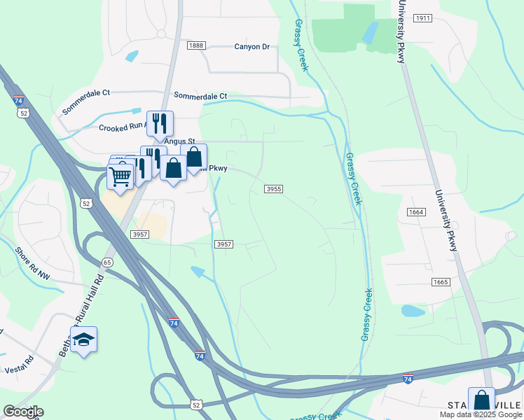 map of restaurants, bars, coffee shops, grocery stores, and more near 1210 Old Belt Way in Rural Hall