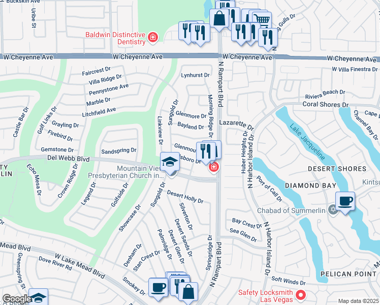 map of restaurants, bars, coffee shops, grocery stores, and more near 8537 Glenmount Drive in Las Vegas