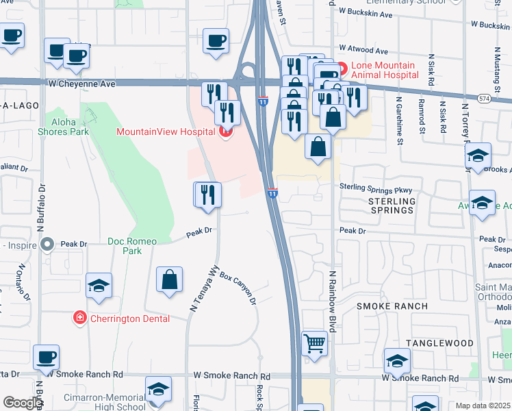map of restaurants, bars, coffee shops, grocery stores, and more near 89128 Veterans Memorial Hwy in Indian Springs