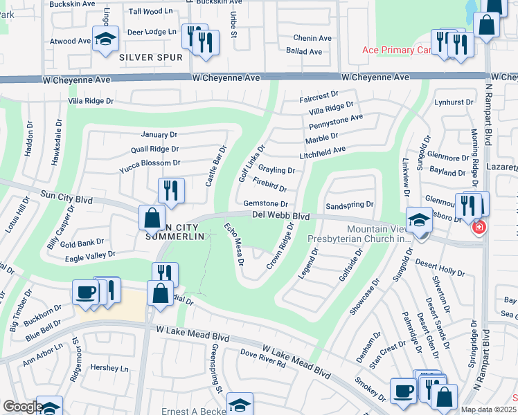 map of restaurants, bars, coffee shops, grocery stores, and more near 9109 Gemstone Drive in Las Vegas